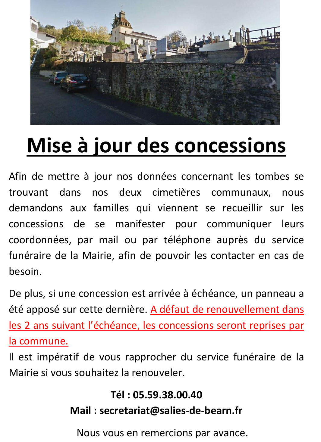 COMMUNIQUE RECHERCHE COORDONNEES POUR CONCESSIONS PERPETUELLES